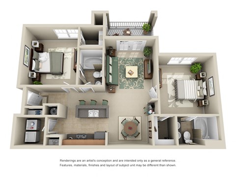 Floor plan for 2 beds, 2 baths, 1025 sqft